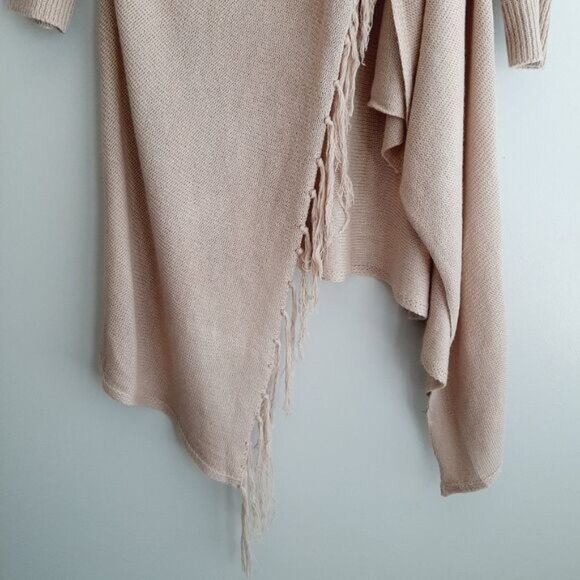 Fringe Hem \ Waterfall Sweater Cardigan Open Front / One Button Cream Pink Sz S - Picture 4 of 8